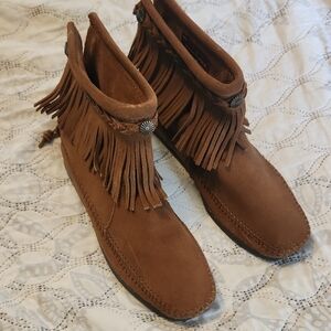 Brown Fringe Ankle Boots